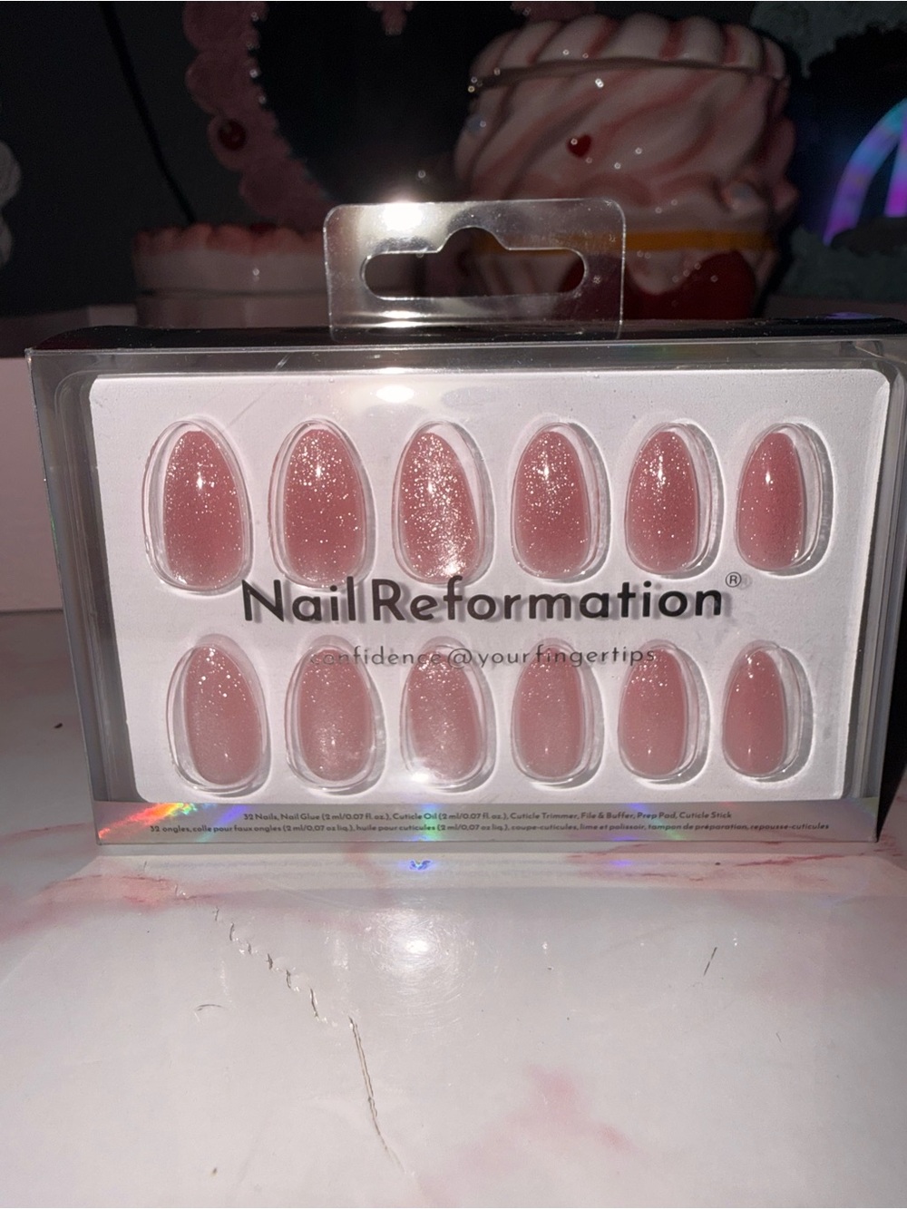 Nail Reformation Press-On Nails - Sheer Pink Glitter Short Almond Set